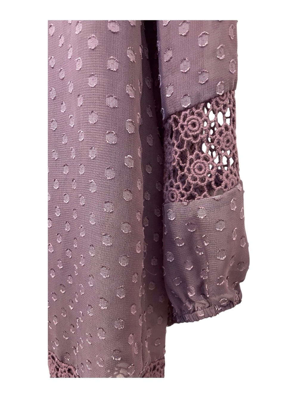 Daniel Rainn Women's Purple Polka Dot Lace Trim Blouse, L - Picture 4 of 8